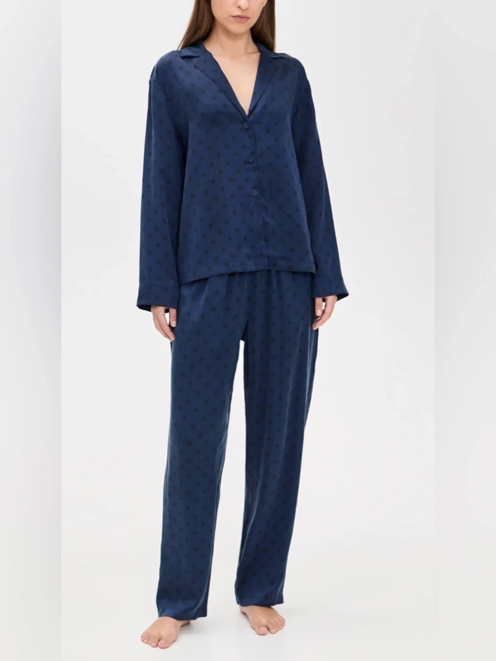 Lunya Washable Silk Long Sleeve Shirt and Pants Set Blue Eclipse